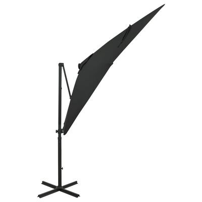 vidaXL Hengeparasoll med stang og LED-lys 250 cm svart