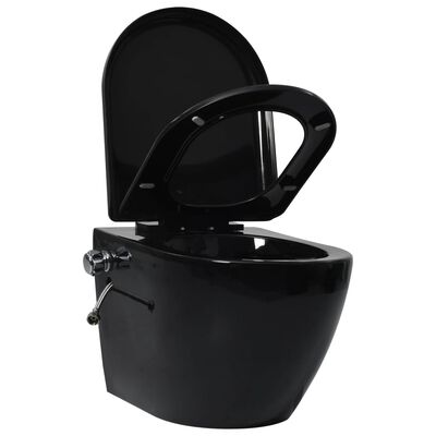 vidaXL Vegghengt kantløst toalett med skjult sisterne svart keramikk