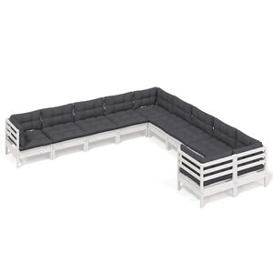 vidaXL Hagesofagruppe med puter 10 deler hvit heltre furu