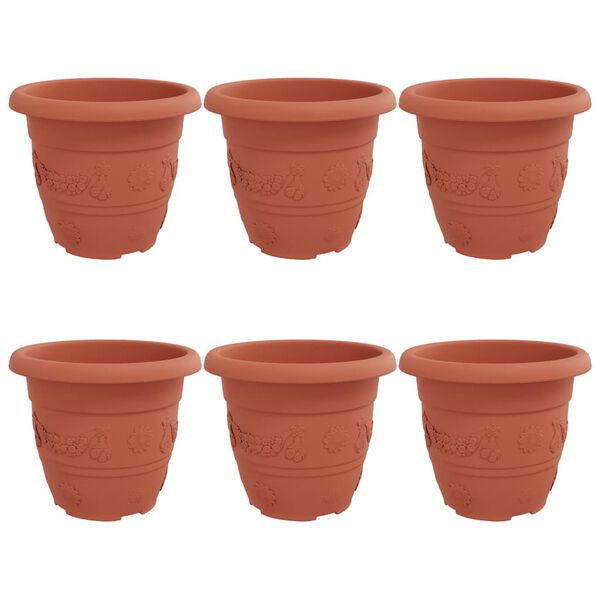 vidaXL Rund Blomsterpotte 6 pcs Klinker R&oslash;d &Oslash; 26 x 21.5 cm Plast