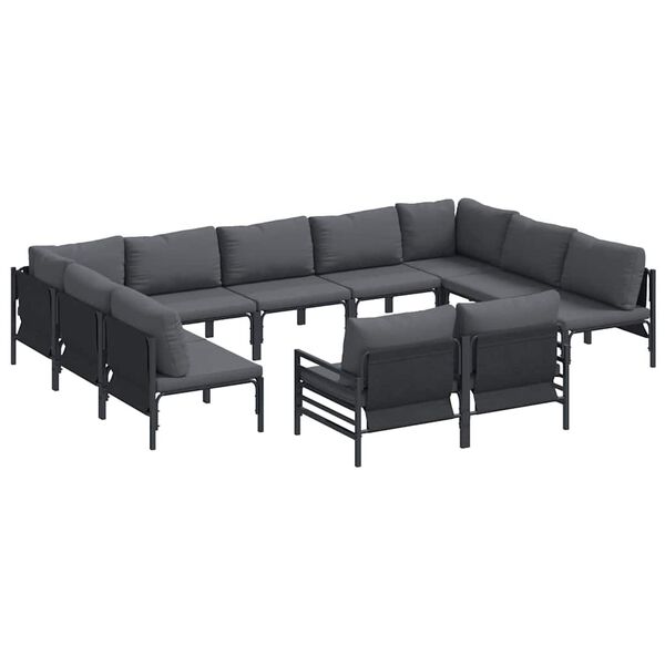 vidaXL Hagesofa Set med pute 11 pcs Svart Stål