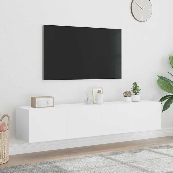 vidaXL Vegghengte TV-benker med LED 2 stk hvit 80x35x31 cm