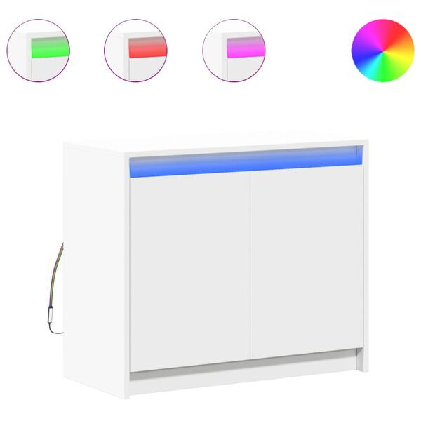 vidaXL Skjenk med LED hvit 72x34x61 cm konstruert tre