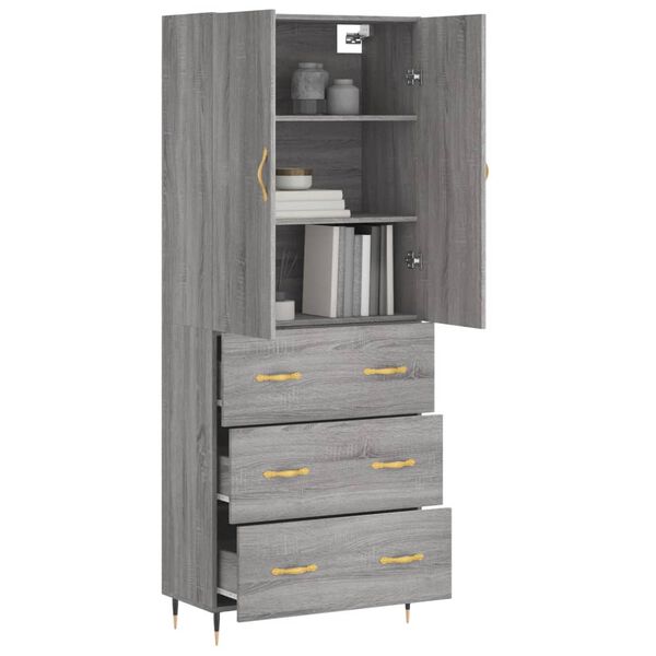 vidaXL Highboard gr&aring; sonoma 69,5x34x180 cm konstruert tre