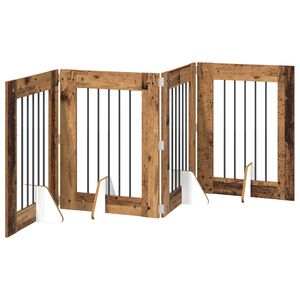 vidaXL Foldbar hundegitter med stativer 4 stk. Gammelt tre 241 cm