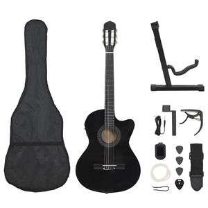 vidaXL Western gitarsett 12 deler med equalizer og 6 strenger svart