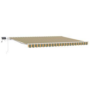 vidaXL Uttrekkbar markise Gr&oslash;nn og gul 450 &times; 300 cm Stoff og Aluminium