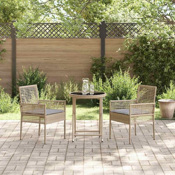vidaXL Hage Bistro Sett 3 pcs Beige Poly rattan