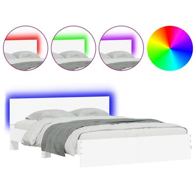 vidaXL Sengeramme med sengegavl og LED hvit 150x200 cm