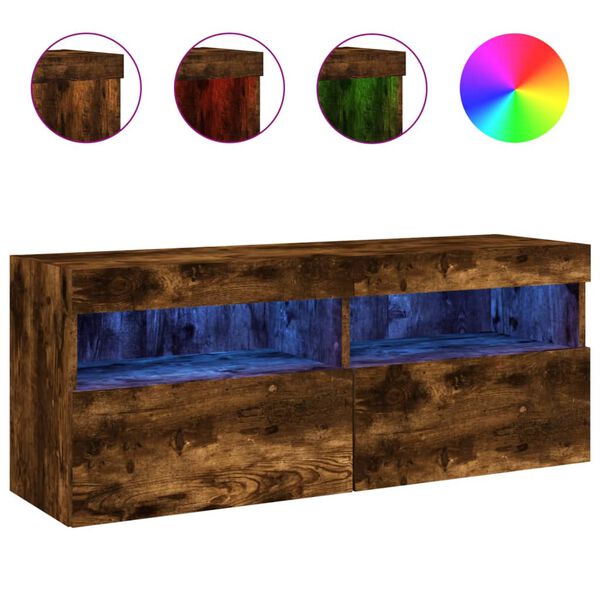 vidaXL Vegghengt TV-benk med LED r&oslash;kt eik 100x30x40 cm