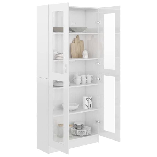 vidaXL Vitrine h&oslash;yglans hvit 82,5x30,5x185 cm konstruert tre