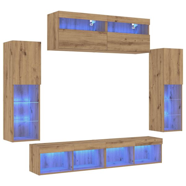 vidaXL TV-benksett med LED -stripelys 6 pcs artisan eik Konstruert tre