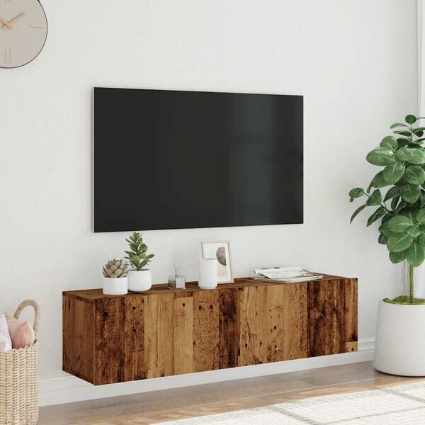 vidaXL Vegghengt TV-benk gammelt tre 120x30x30 cm konstruert tre