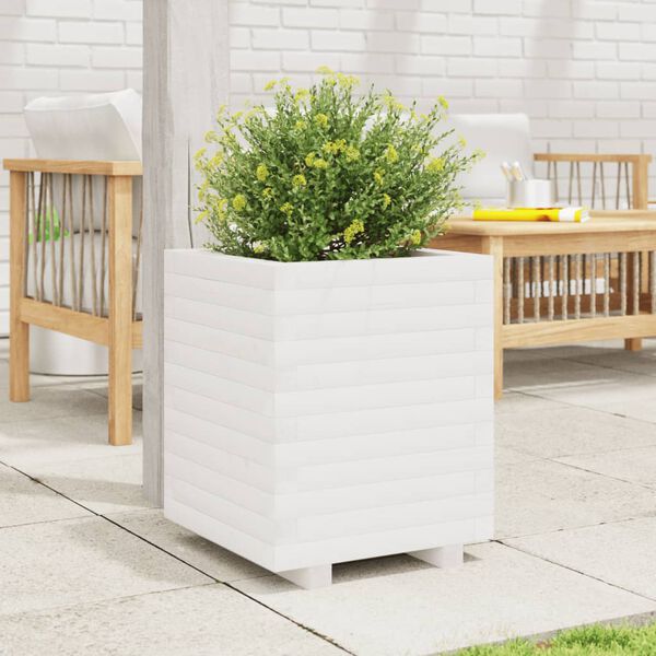 vidaXL Plantekasse hvit 40x40x49,5 cm heltre furu