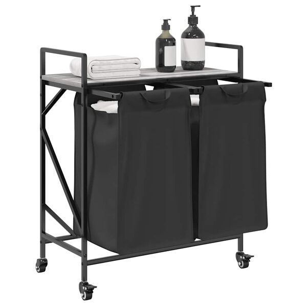 vidaXL skittentøyskurv 2 rom med hyller grå eik