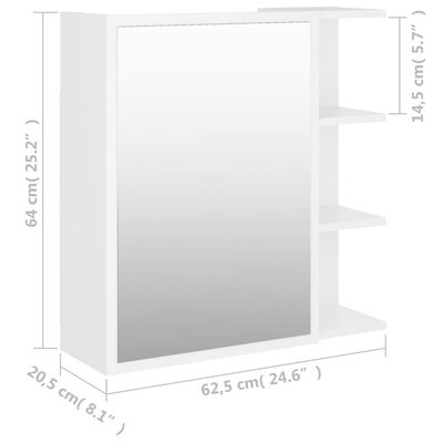vidaXL Speilskap til baderom hvit 62,5x20,5x64 cm sponplate