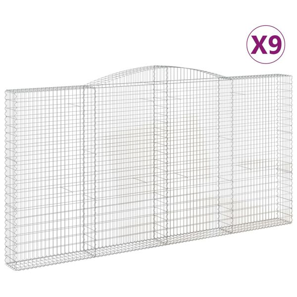 vidaXL Gabionkurver buede 9 stk 400x30x200/220 cm galvanisert jern