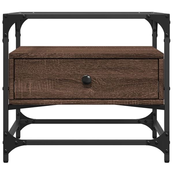 vidaXL Salongbord med brun eik glassplate 50x50x45 cm stål