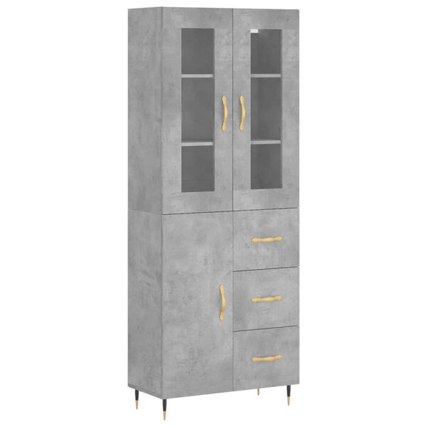 vidaXL Highboard betonggr&aring; 69,5x34x180 cm konstruert tre