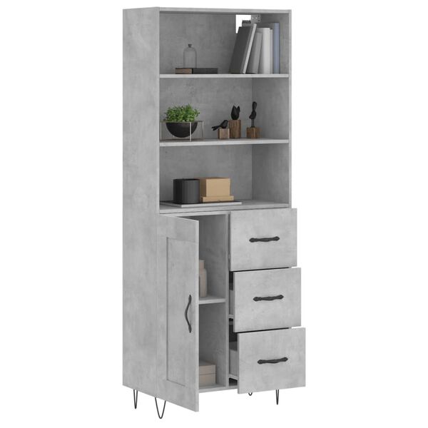 vidaXL Highboard betonggr&aring; 69,5x34x180 cm konstruert tre
