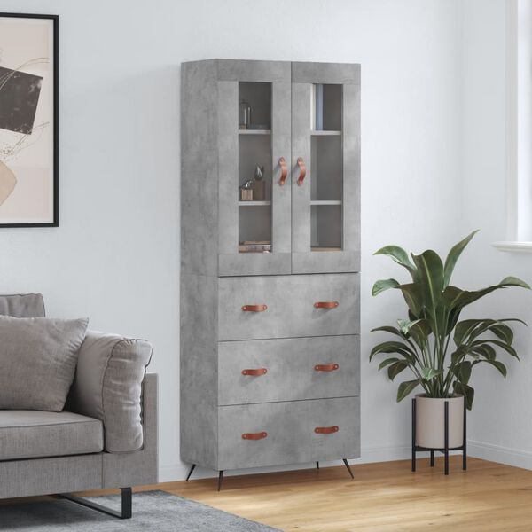 vidaXL Highboard betonggr&aring; 69,5x34x180 cm konstruert tre