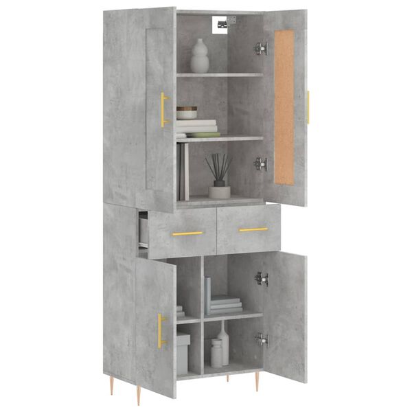 vidaXL Highboard betonggr&aring; 69,5x34x180 cm konstruert tre