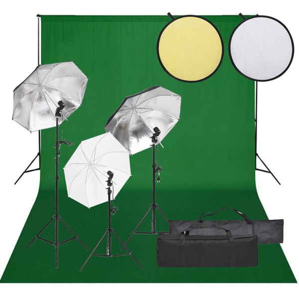 vidaXL Fotostudiosett med lyssett, bakgrunn og reflektor