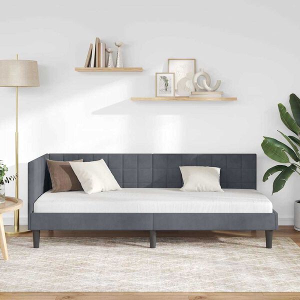 vidaXL Hjørnesengramme med hodegjerde Mørkegrå 80 cm x 200 cm Fløyel