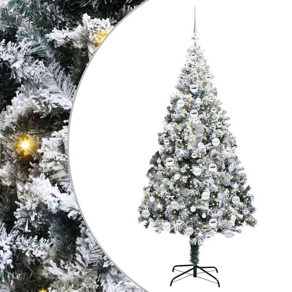 vidaXL Kunstig juletre med 300 LED Hvit 180 cm PVC og St&aring;l og Plast