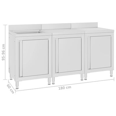 vidaXL Kommersielt skap for kjøkkenvask 180x60x96 cm rustfritt stål