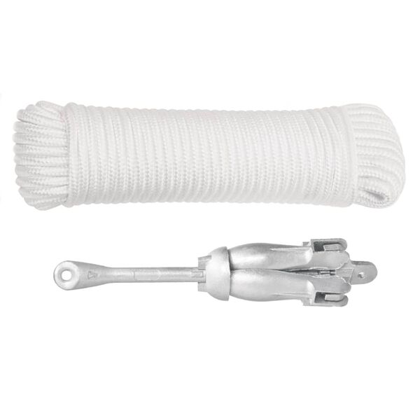 vidaXL Sammenleggbart anker med tau sølv 2,5 kg smibart jern