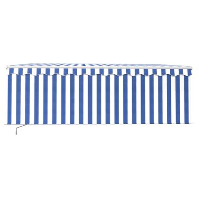 vidaXL Manuell uttrekkbar markise med rullegardin 4x3 m blå og hvit