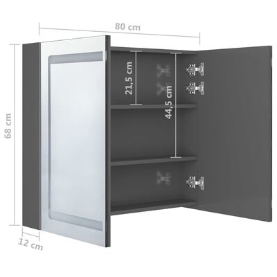 vidaXL LED-speilskap til bad blank grå 80x12x68 cm