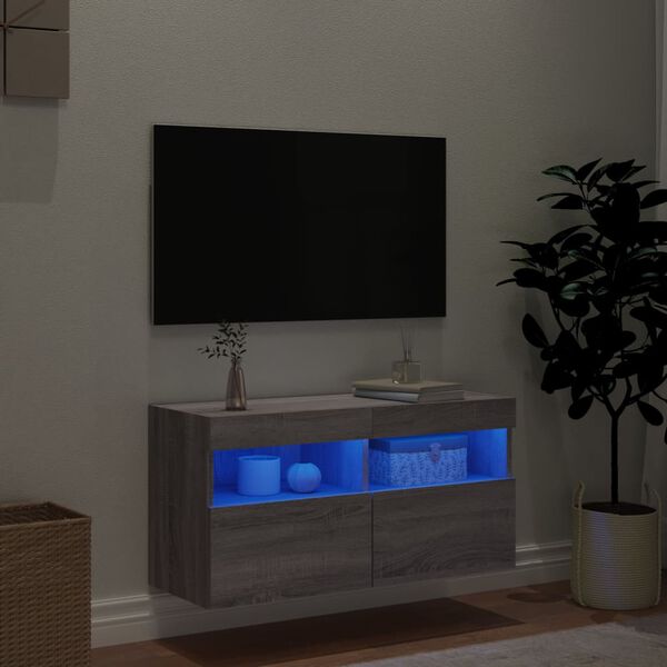 vidaXL Vegghengt TV-benk med LED grå sonoma 80x30x40 cm