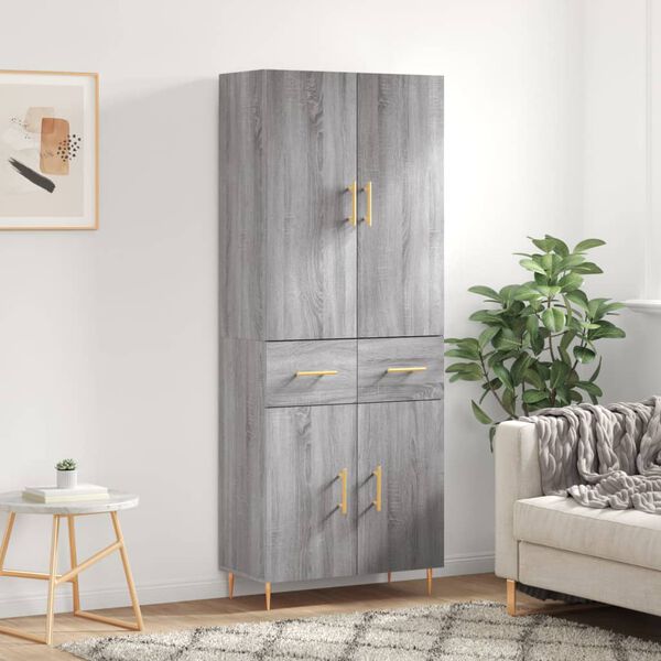 vidaXL Highboard gr&aring; sonoma 69,5x34x180 cm konstruert tre