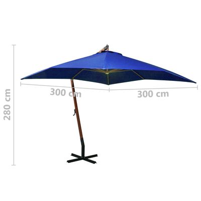 vidaXL Hengende parasoll med stolpe asurblå 3x3 m heltre gran