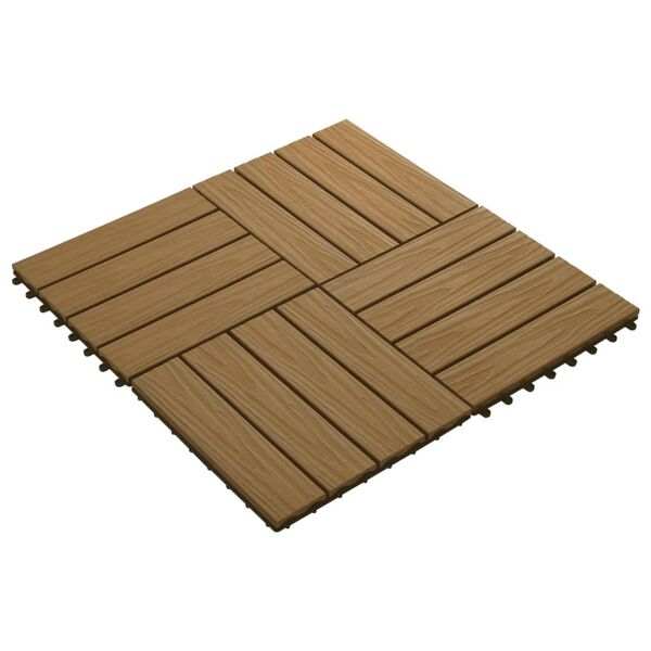 vidaXL Terrassebord 11 stk dyppreget WPC 30x30 cm 1 kvm teak