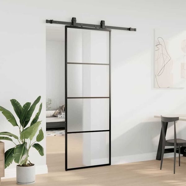 vidaXL Skyvedør med monteringssett svart 76x205 cm ESG-glass