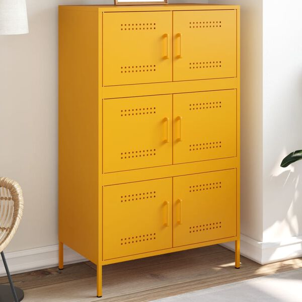 vidaXL Highboard sennepsgul 68x39x113 cm st&aring;l