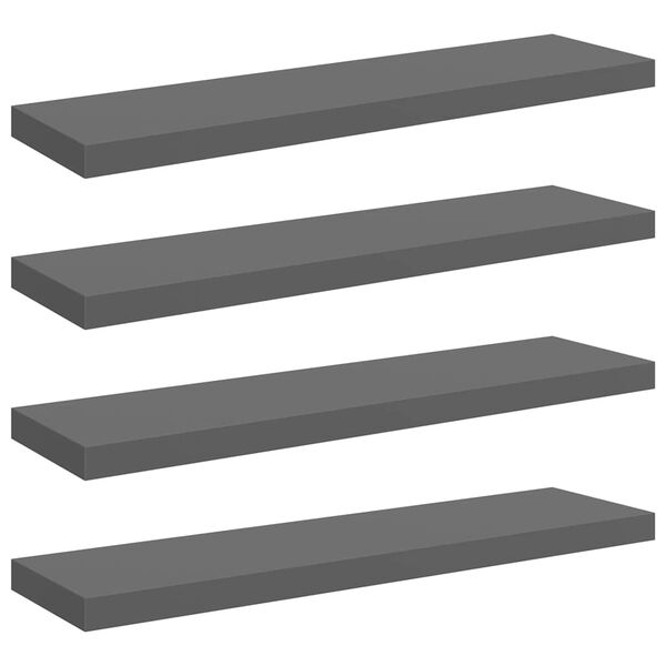 vidaXL Flytende vegghyller 4 stk h&oslash;yglans gr&aring; 90x23,5x3,8 cm MDF