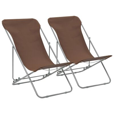 vidaXL Sammenleggbare strandstoler 2 stk stål og oxfordstoff brun