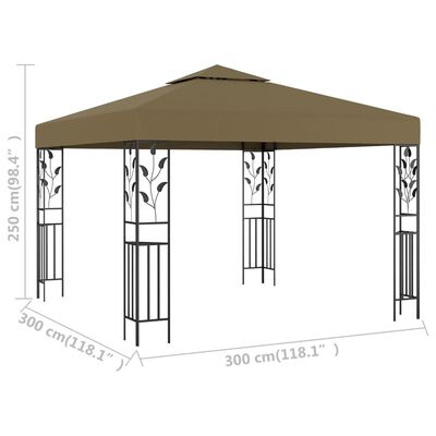 vidaXL Paviljong 3x3 m gråbrun 180 g/m²