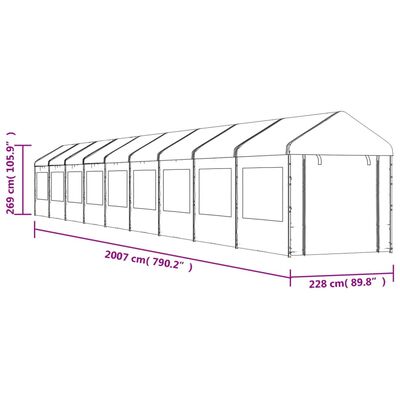 vidaXL Paviljong med tak hvit 20,07x2,28x2,69 m polyetylen