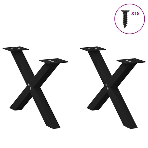 vidaXL Salongbordben X-formet 2 stk svart 50x(30-31) cm st&aring;l