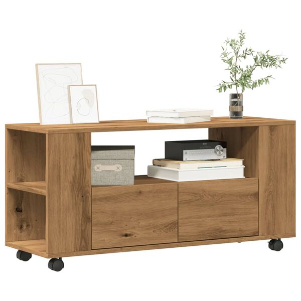 vidaXL TV-benk med hjul artisan eik 102x34,5x43 cm konstruert tre