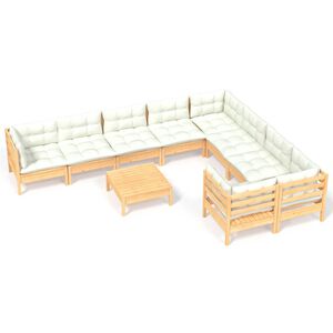 vidaXL Hagesofagruppe med kremhvite puter 10 deler furu