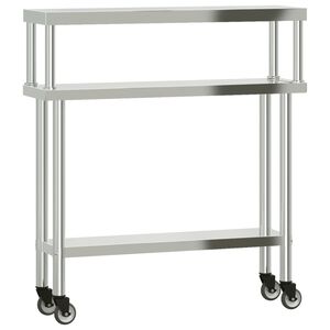 vidaXL Kj&oslash;kkenbenk med overhylle 110x30x120 cm rustfritt st&aring;l