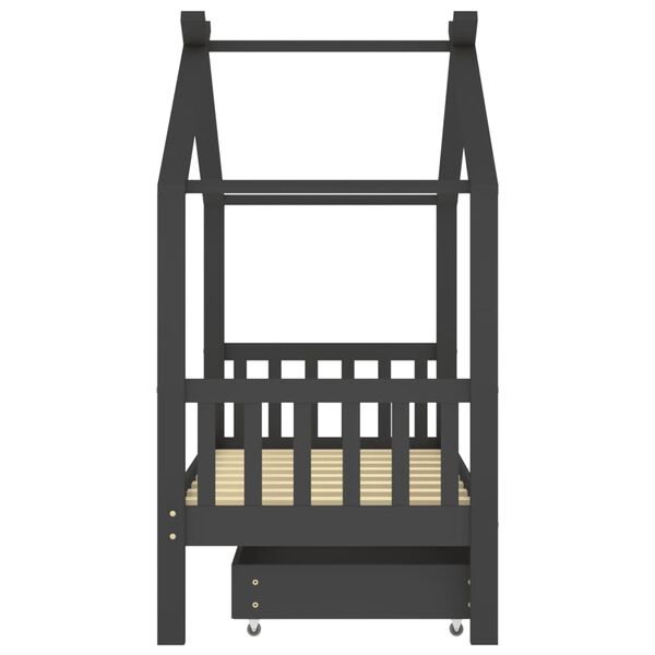 vidaXL Sengeramme for barn med skuff heltre furu 80x160 cm mørkegrå