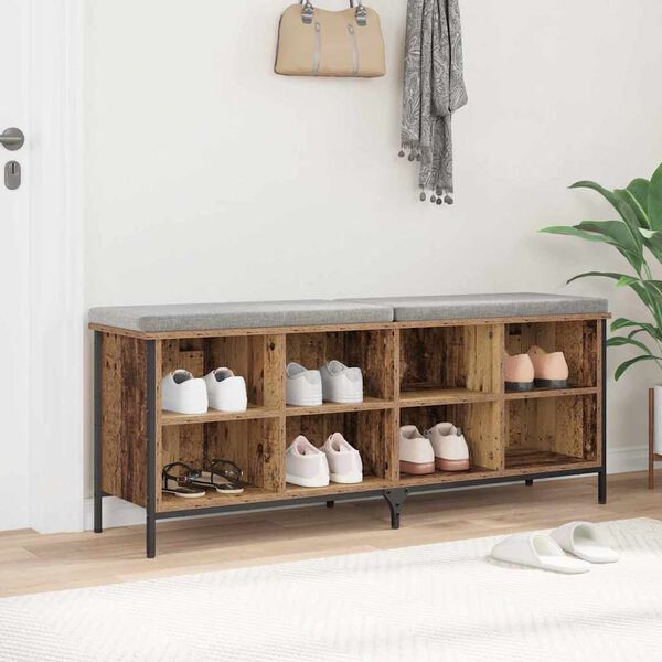 vidaXL Sko Skap Gamle tre 131 x 35 x 50 cm Ingeni&oslash;rtre og jern