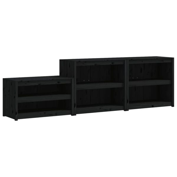 vidaXL Utekj&oslash;kkenskap 3 stk svart heltre furu